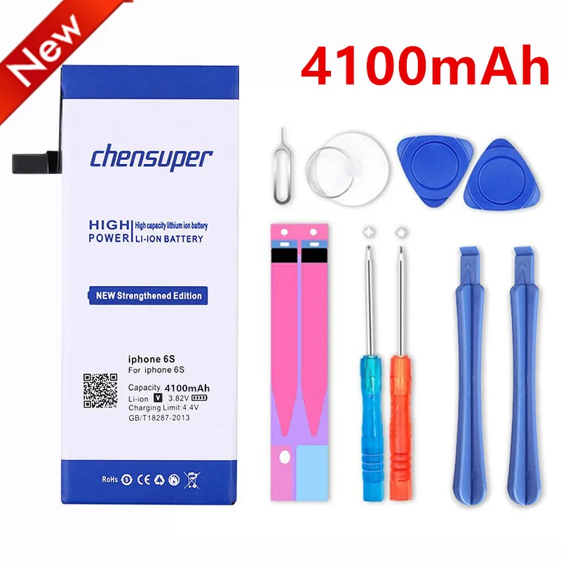 

chensuper Battery For iPhone 6S 4100mAh Real Capacity iPhone6s Replacement Batteria Repair Tools Retail Package Free Gifts