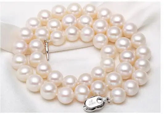 

HUGE 18"10-11mm NATURAL freshwater GENUINE white round pearl necklace 925silver