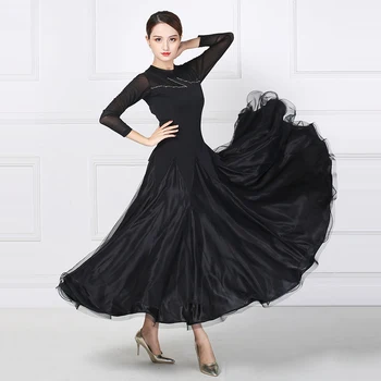 

Modern Dance Big Swing Clothing Skirt Female Temperament Dress Ballroom Waltz Dancing Black Slim Competition Practice Clothes
