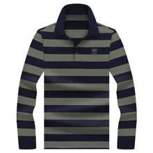 Брендовые новые мужские рубашки-поло Осенняя Роскошная вышивка дышащая Camisa Masculina мягкая Хлопковая полосатая рубашка поло с длинными рукавами для мужчин