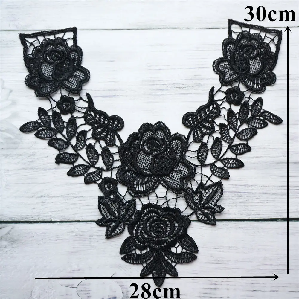 Description Picture 6 of itemBronze White Black Red Embroidered Gown Appliques Lace Fabric Trims Collar Mesh Sew On Patches For Wedding Decoration Dress DIY