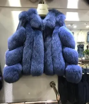 sapphire blue Стильная Натуральная овечья кожа рукав шуба из натурального Лисьего меха для женщин короткий vestical дизайн OL дамы элегантный тонкий натуральный мех куртка - Цвет: sapphire blue