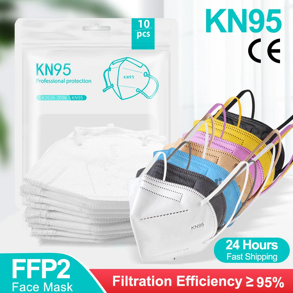 Máscara respiradora ffp2 de 5 capas, Mascarilla higiénica kn95 de color negro con certificado CE, reutilizable, ffp3, ffp2, 5-100 Uds.