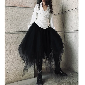 

LANMREM 2020 New Products Fashion Solid Color High Waist Long Section Over The Knee Mesh Skirt Women PB213