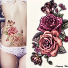 Tatuajes Temporales falsos para mujer, calcomanías de belleza de 1 pieza, flores rosas, tatuaje de brazo y hombro, tatuaje Flash grande a prueba de agua para el cuerpo
