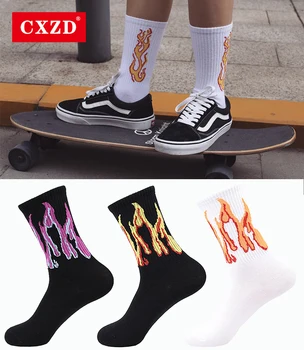 

CXZD Fashion Girls Boys Streetwear Cool Fire Skateboard Cotton Knitting Stretch Hip Hop Harajuku Power Torch Socks