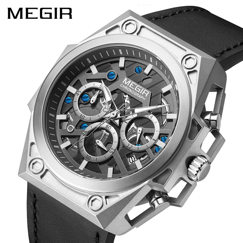 

MEGIR Stainless Steel Mens Watches Waterproof Sports Men Quartz Wristwatches Chronograph Stop Watches for Man Male Clock Hour