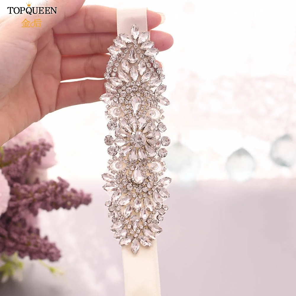TOPQUEEN S446 белый свадебный пояс с прозрачными кристаллами, свадебный пояс, стразы, пояс для женщин, женский пояс, стразы, пояс с блестками