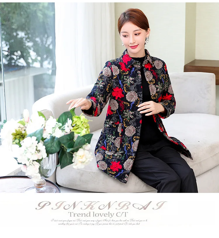 Middle-aged Women's Autumn And Winter Thin Cotton-padded Clothes 50-Year-Old Middle-aged Women Dress Autumn New Style Large Size