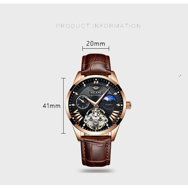 AILANG Top  Luxury Moon Phase Skeleton Tourbillon  Men Automatic Mechanical Male Wrist_voghion.com