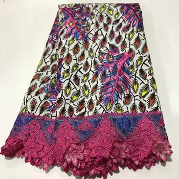 

Latest african Ankara wax mix lace fabric print wax 100% cotton 6 yards embroidered french net laces fabrics for clothing!AE-80