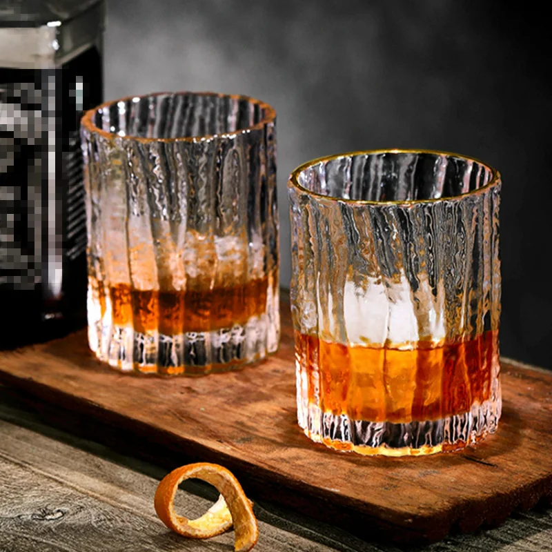 Japonism Tree Bark Lines Hammer Pattern Crystal Whisky Whisky Cup Chivas Old Fashioned Tumbler Beer Liquor Shot Glass Bicchiere Da Vino