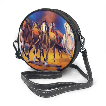 

2020 Women Shoulder Bags Girls Round Bags Seven Horse Painting In Vaastu Horses Women's Casual Messenger Bags Crossbody Bags
