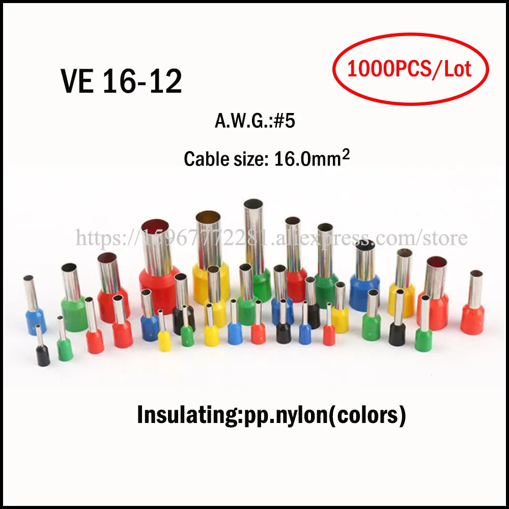 500PCS Terminal VE16-12 A.W.G.#5 cable size16.0mm2 Insulated cord end terminal wire plug connector copper PP.nylon colors | Обустройство