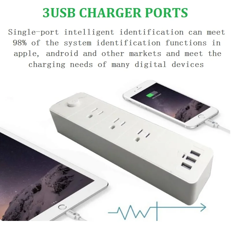 Умная лента питания с 3 портами USB зарядное устройство адаптер удлинитель розетка