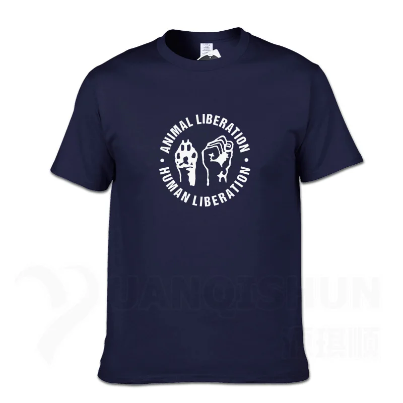 NavyBlue 1 Футболка с надписью «ANIMAL LIBERATION-HUMAN LIBERATION», индивидуальная футболка с жестом, бутик, 16 цветов, чистый хлопок, футболка унисекс - Цвет: NavyBlue 1