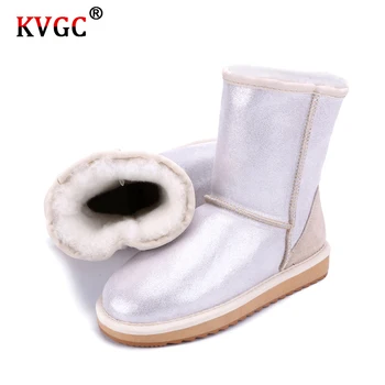 

KVGC Fashion Cowhide Leather Winter solid color Boot high quality keep warm Wool Lined comfortable Women Female black Snow Boots