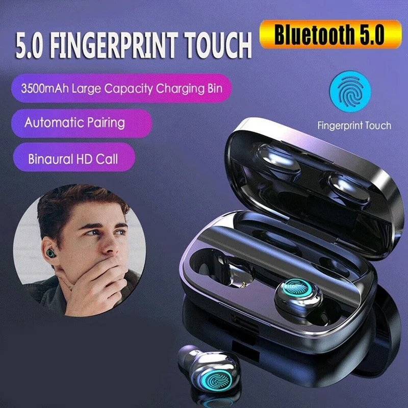 Wireless Headphones Bluetooth Headset Sport Earbuds Touch Control Stereo Tws with 3500Mah Charging Case for Samsung for Iphone