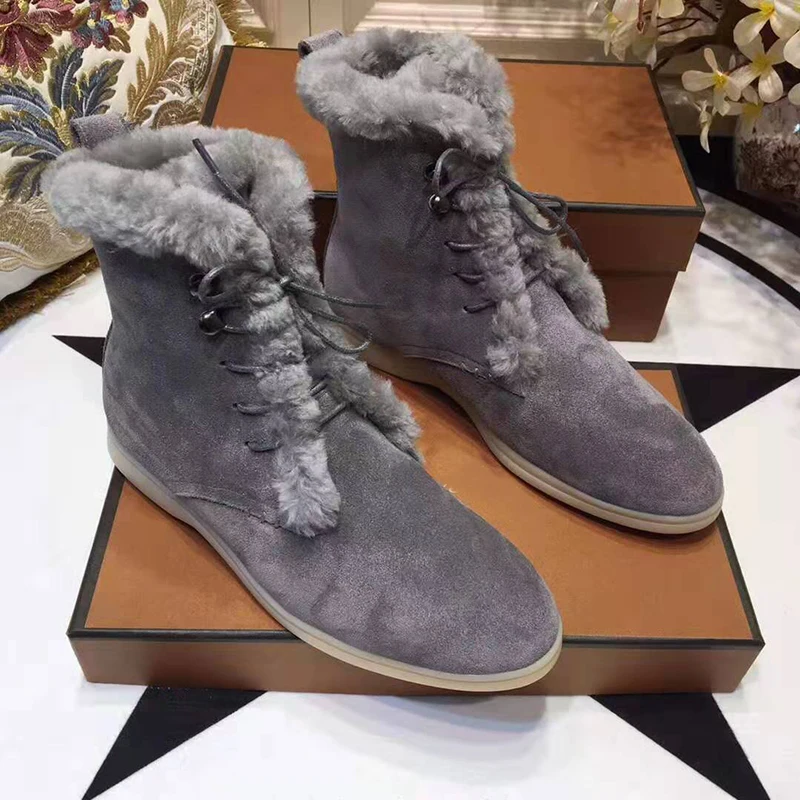 Г., шерстяные зимние ботинки на меху женские теплые замшевые ботинки на плоской подошве с круглым носком на шнуровке женские зимние ботильоны