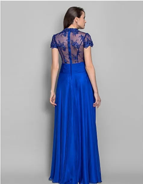 Новые модные пикантные vestidos de festa свободного покроя с коротким рукавом Вечерние платья Королевский синий цвет кружевное длинное вечернее платье для мамы; обувь под свадебное платье для невесты