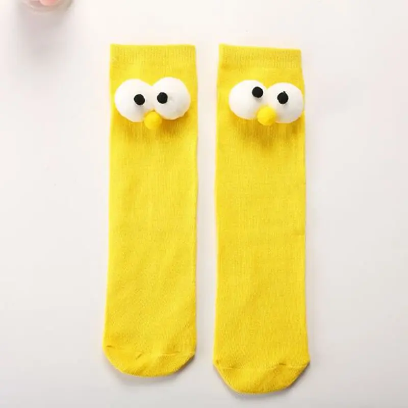 Bright yellow Детские носки без пятки с объемными большими глазами; Прямая Одежда спереди и сзади; носки для родителей и детей; милые детские носки с героями мультфильмов - Цвет: Bright yellow