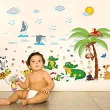 Brigade Kang наклейки на стену SK9090 животное Пальма гостиная детская комната фон для детского сада Украшение для классной комнаты стены Stic