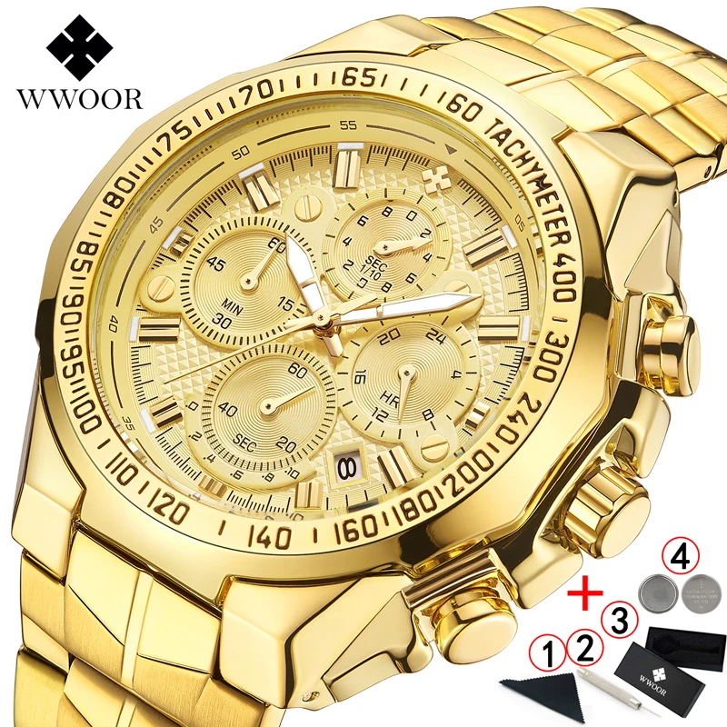 

Relogio Masculino Wrist Watches Men 2019 Top Brand Luxury Golden Steel Chronograph Men Watches Gold Big Male Wristwatch Man 2019