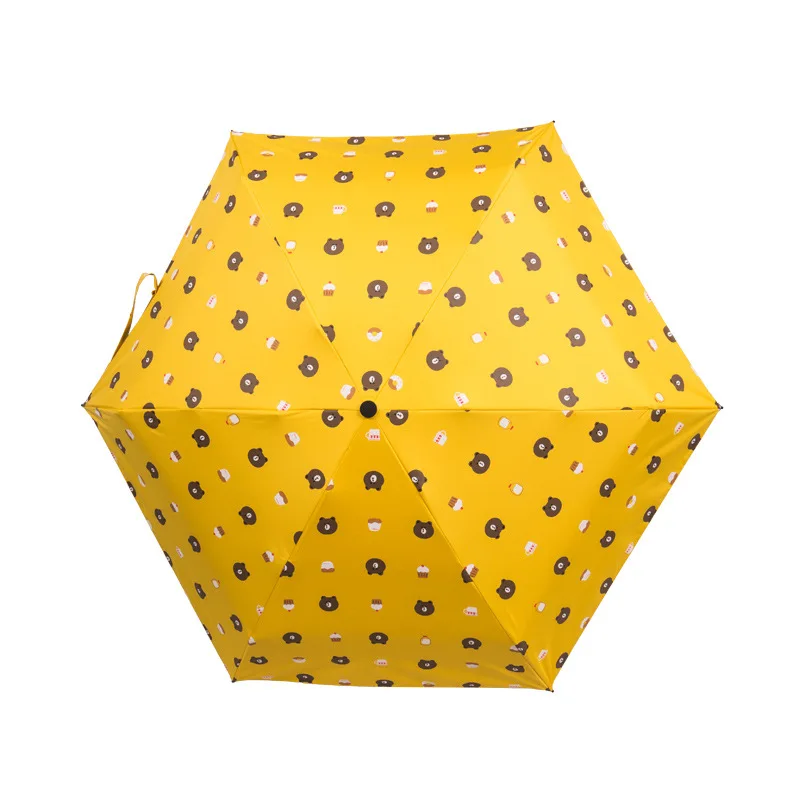 yellow bear Зонт от дождя женский карманный мини-зонтик дождь женский маленький пять складных зонтов черный клей Защита от солнца печать 50Ry126 - Цвет: yellow bear