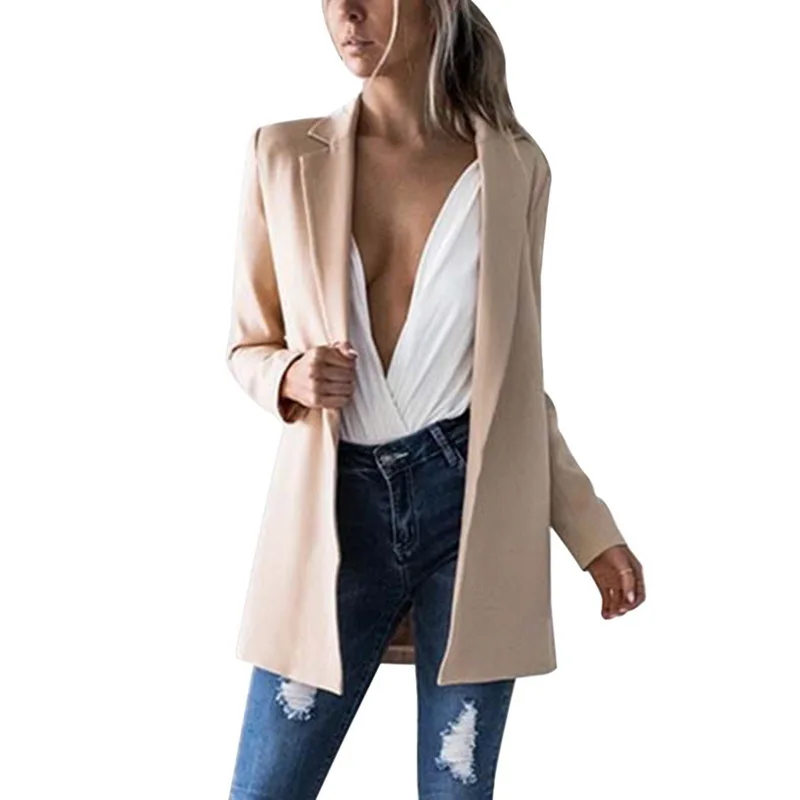 Spring Fashion Blazer Jacket Women Suit European Style Work OL Slim Suit Blazer Long Sleeve Mujer Blazer Outerwear - Цвет: khaki-without pocket