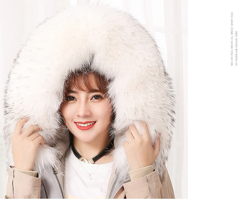 Fur Parkas Safari Style Plus Size Real Fox Fur Drawstring Waist Hooded Rabbit Fur Lining Long Coat Women Winter Color Block Coat