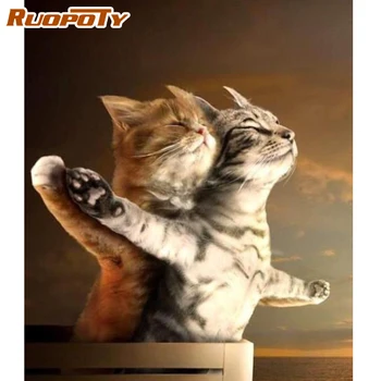 

RUOPOTY Frame Picture Two Cat Animal Diy Painting By Numbers Coloring By Numbers Acrylic Canvas Painting Handpainted Drawing Art
