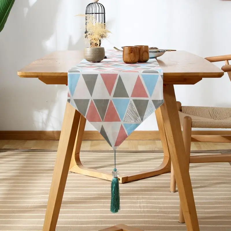 

Table Runner Modern Geometric Pattern Chirstmas Party Wedding Decor Crafts Cotton Fabric Tassels Table Runner Nordic Style