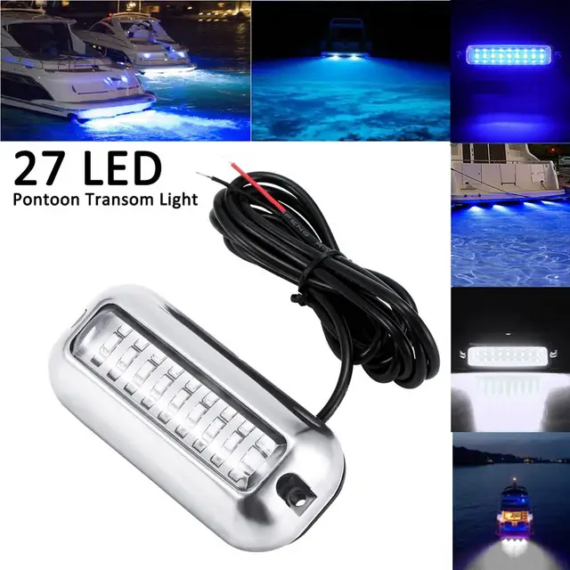 Stainless Steel 27 LED Blue Underwater Pontoon Marine/Boat Transom Light Lamp US