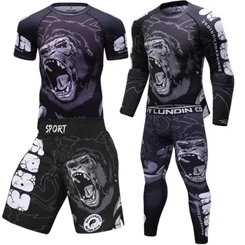 

New Boxing Set Compression Jersey Pants 3D orangutan Print Rashguard Kickboxing Tight T-shirts Pants Muay Thai MMA Fightwear