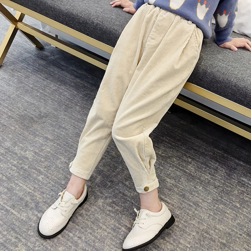 Corduroy Pink Beige Pants For Teenage Girls Winter Autumn Mid Waist Trousers Kids Pant Clothing Children Straight Bottoms