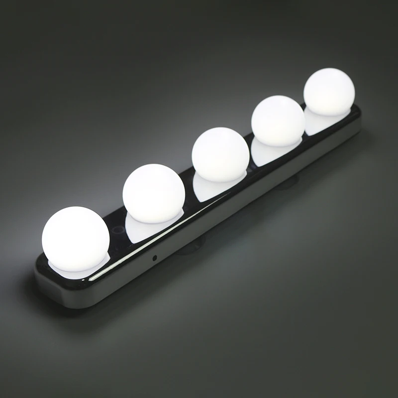 5 Bulb Led Makeup Mirror Light Suction Cup Installation Dressing Table Vanity Light Bathroom Wall Lamp Battery Powered