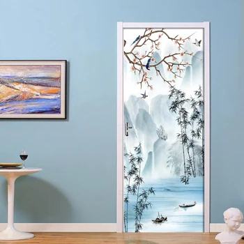 

Print Art Picture 3D Door Sticker DIY Retro Style Home Decor Decals Self Adhesive Wallpaper Waterproof Mural For Bedroom Renov