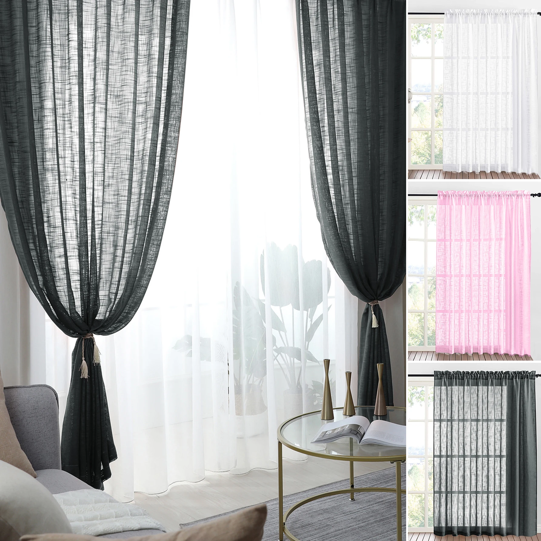 

White Sheer Curtains for Living Room Rod Pocket Drapes Window Curtain for Bedroom Solid Tulle Sheer Window Curtains Home Texture