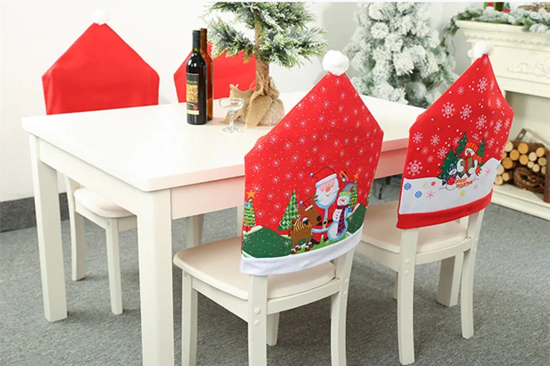 Noel Санта Клаус рождественские стулья крышка нетканый обеденный стол красная шляпа чехол для спинки стула рождественские украшения для дома