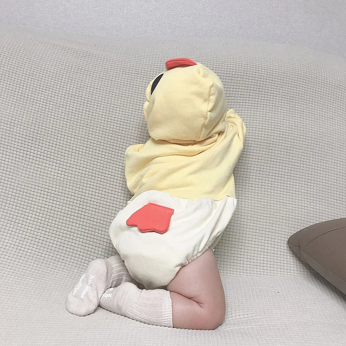 Осенне-зимний комбинезон с капюшоном для маленьких девочек, одежда для новорожденных, утепленный костюм с изображением утки и животных, одежда из хлопка