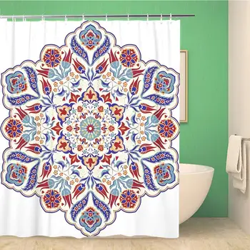 

Bathroom Shower Curtain Floral Mandala Turkish Round Colorful in Traditional Oriental Pattern Polyester Fabric 72x78 inches