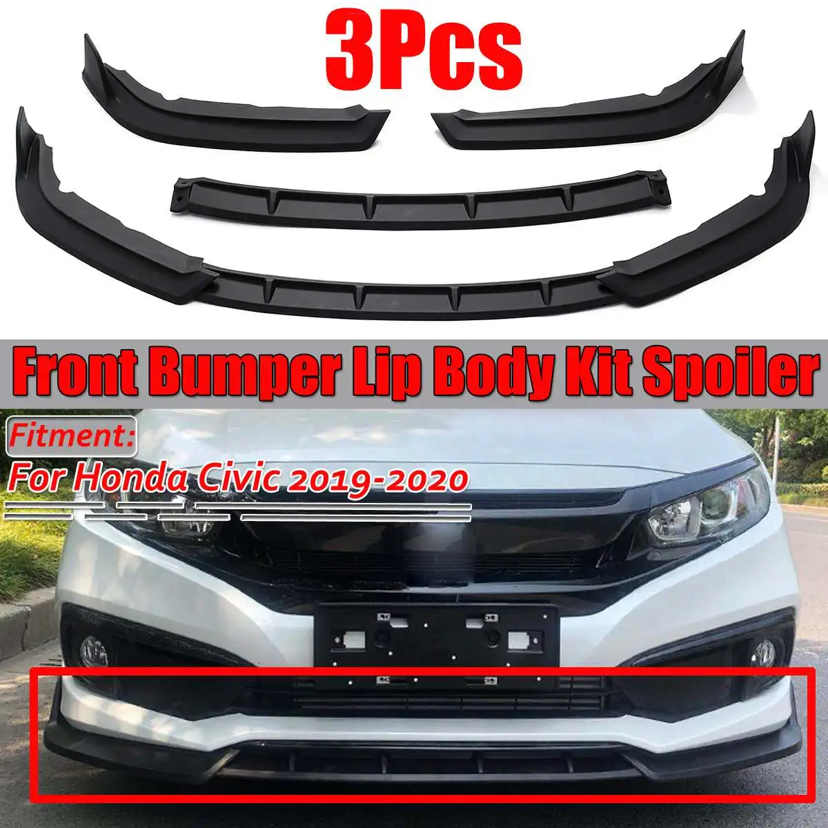For Honda Accord 2018-19 ABS Red Chrome Front Bumper Front Lip Cover Trim 3pcs