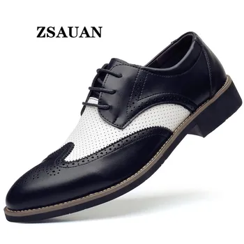 

ZSAUAN Dropshipping 38-48 Summer New Brogue Men's Shoes British Retro PU Leather Dress Shoes Casual Business Man Wedding Shoes