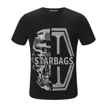 

2020 Middle East pp high quality diamond color stone skull international brand round neck men's short sleeve T-shirt