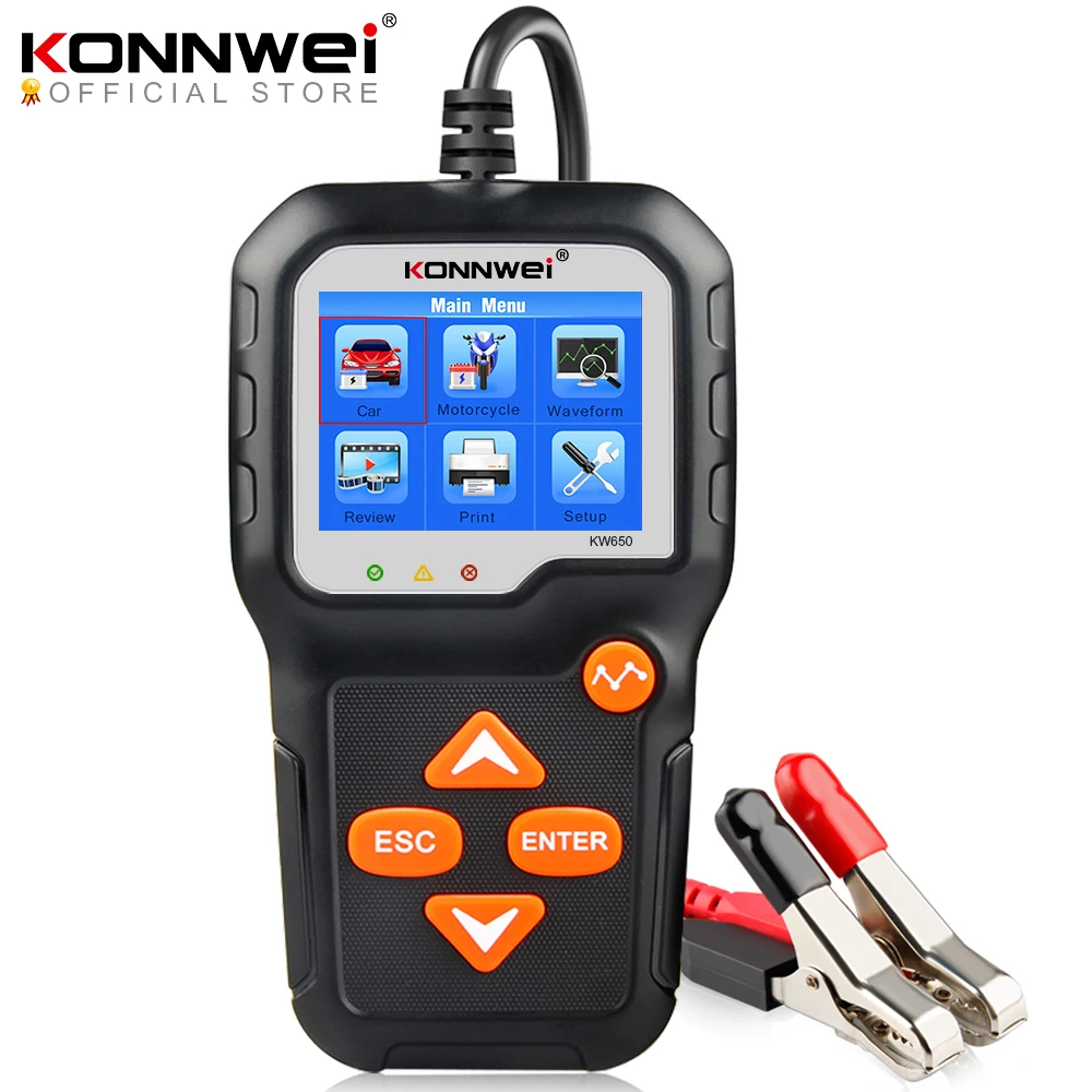 NEW KONNWEI KW650 Car Motorcycle BatteryTester 12V 6V Battery System Analyzer 2000CCA Charging Cranking Test Tools for the Car 0