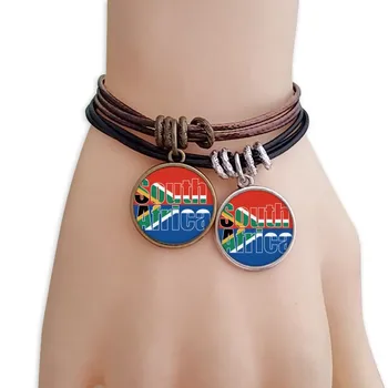 

South Africa Country Flag Name Bracelet Double Leather Rope Wristband Couple Set
