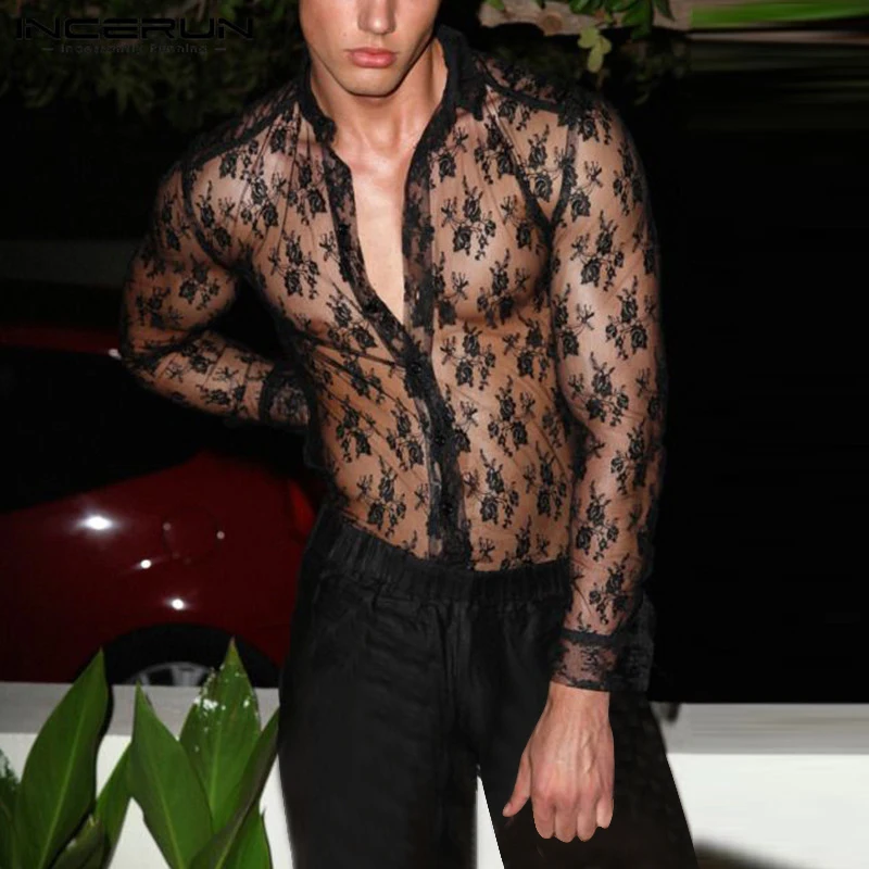 INCERUN Fashion Mesh Shirt Men 