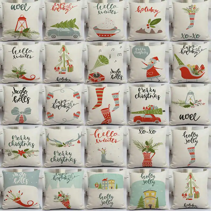

18" Christmas Letter Cotton Linen Cushion Cover Pillow Case Home Decor