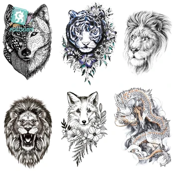 

Rocooart Black Big Size Tiger and Dragon Temporary Tattoo Indian Lion Waterproof Flash Tattoo Sticker Black Tatoo Men Women Body