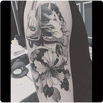

Fashion Women Men Temporary Tattoo Mask Japanese Geisha Ukiyo-e Flower Body Art Fake Tatoo Flash Tatto Sticker for Men Women
